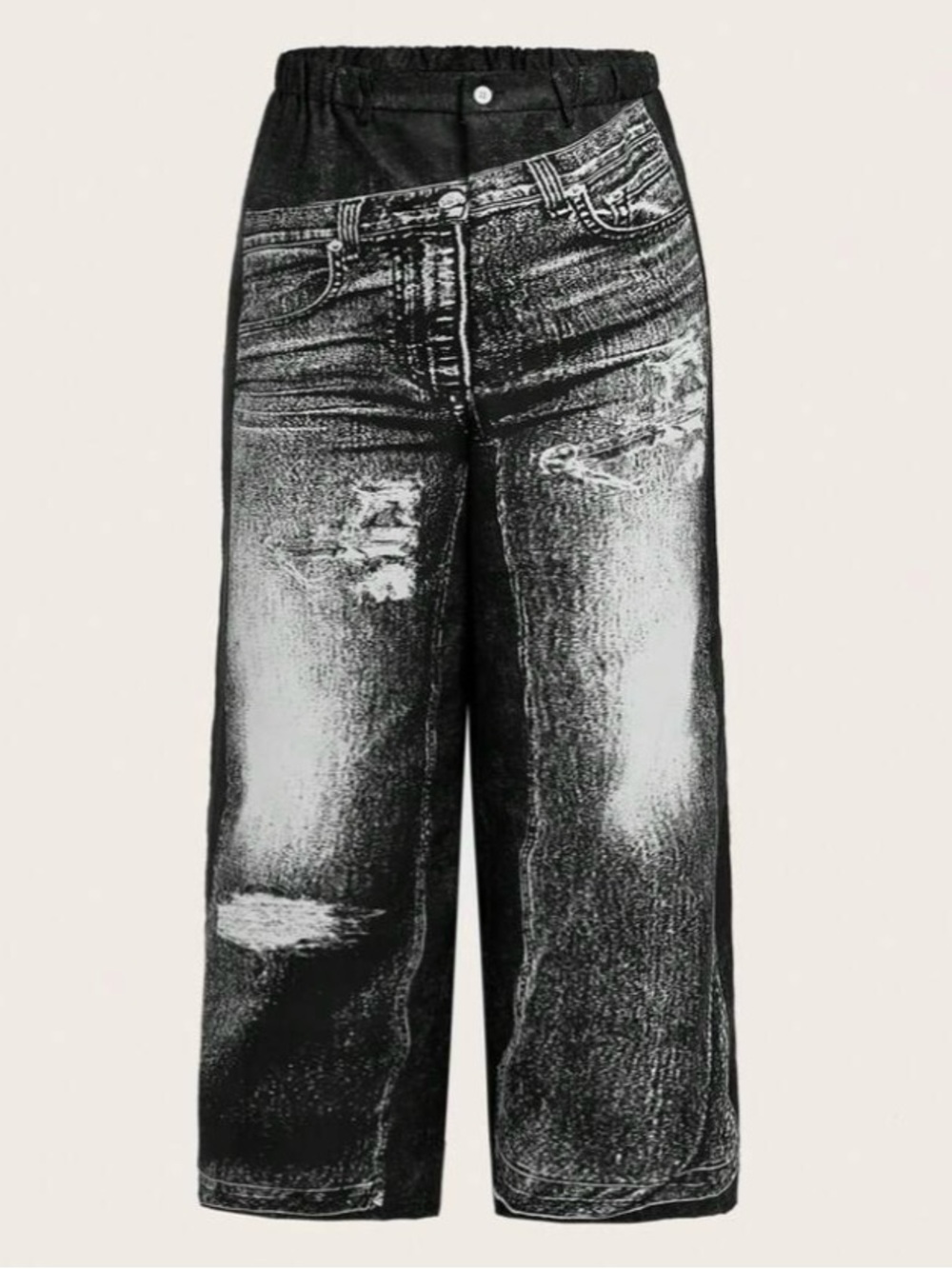 SHEIN Black Washed Distressed Wide-Leg Trousers Pants Size 4